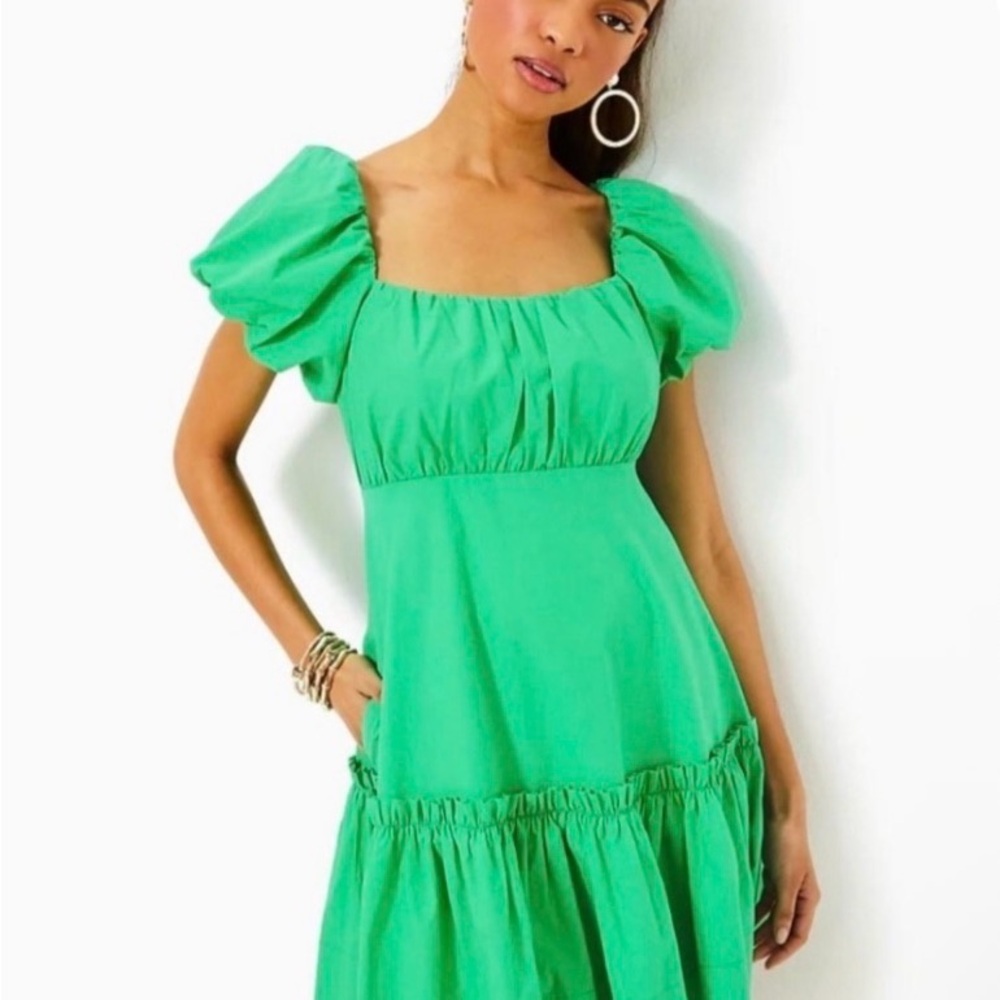 Lilly Pulitzer Vibrant Green Puff Sleeve Midi Dress